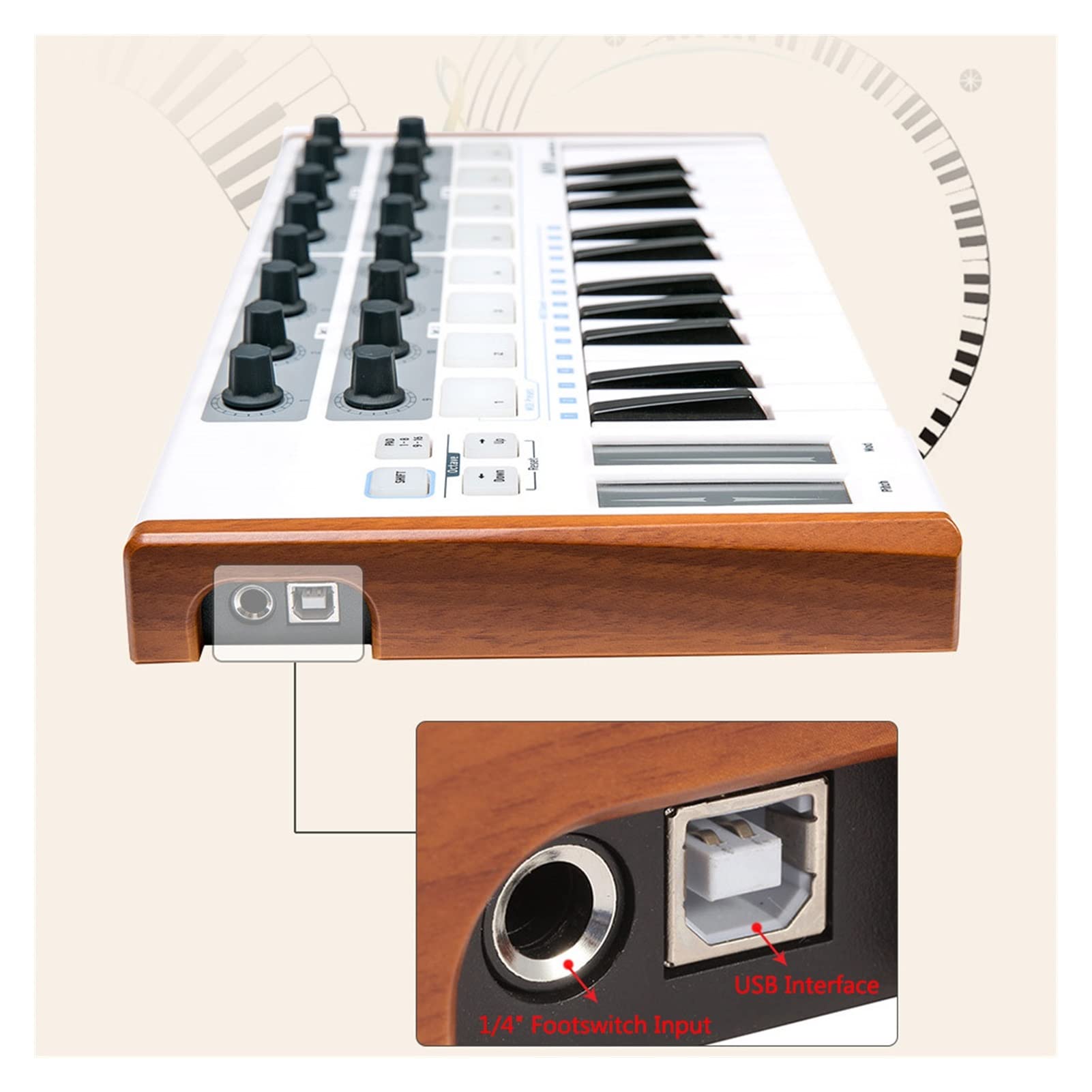 Przenośny kontroler klawiatury Mini Profesjonalny 25-klawiszowy kontroler USB MIDI Pad perkusyjny Instrumenty klawiszowe Klawiatura elektroniczna