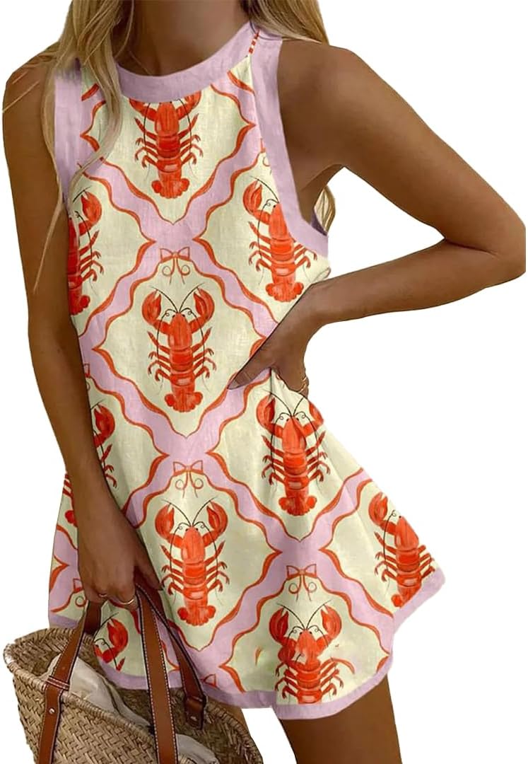 BellaVibe Lobster Dress Women Summer Fish Print A Line