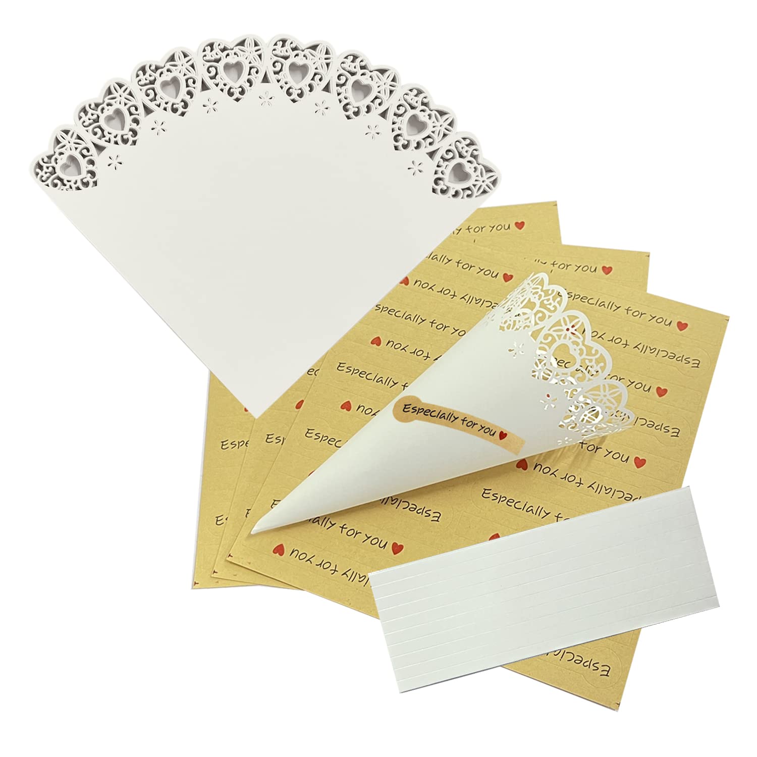 Caja de confeti de boda cónica de 50 piezas (con cinta adhesiva de doble cara) con 60 pegatinas; caja de caramelos florales cortados con láser, tubo de confeti para bodas, cumpleaños