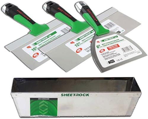 USG Sheetrock Juego de cuchillos de cinta para paneles de yeso de acero inoxidable Matrix de 6 "-10"-12" con bandeja de barro Matrix