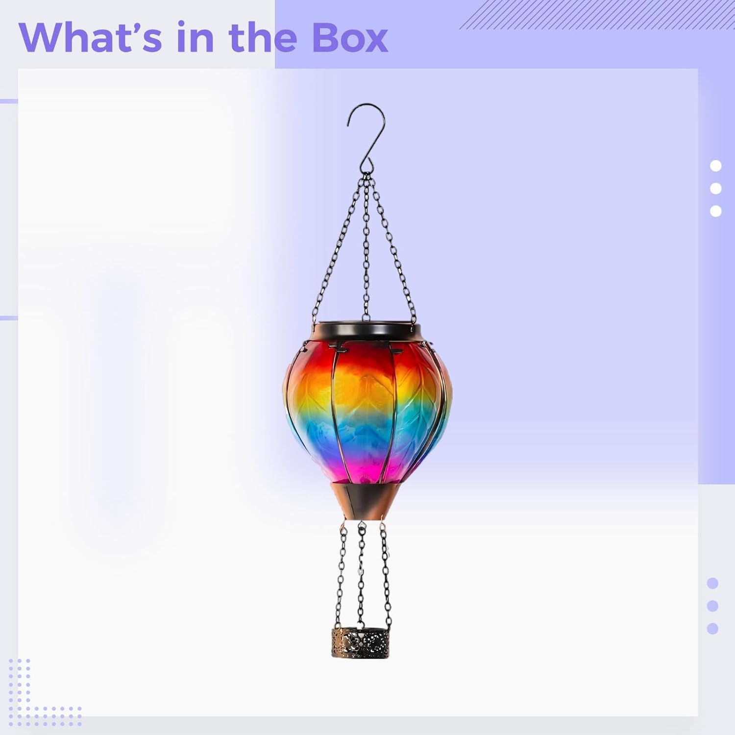 Hanging Hot Air Balloon Solar Lantern, Rainbow Metal Glass, Ip44 Waterproof Outdoor Led Lamp for Garden, Patio & Yard Decor