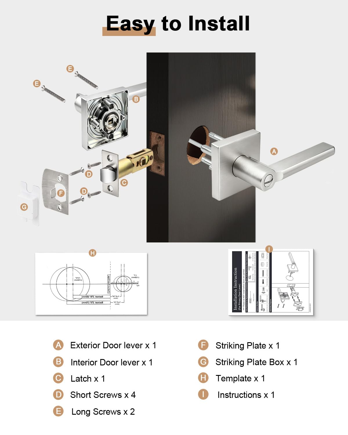 Probrico Door Handle with Lock - Brushed Nickel -6