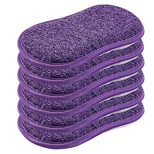 Image of Kitchen Dish Sponge Scrub Non Scratch Microfiber Reuseable Sponges Along with Heavy Duty Scrubber for Kitchen Cleaning Dishes and Pots, 6 Pack, Purple
