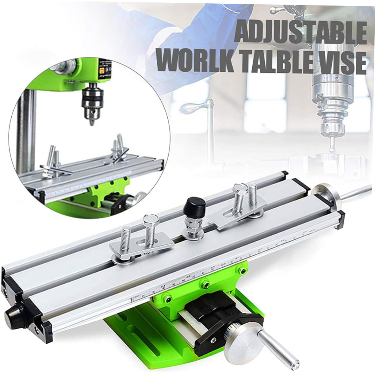 Tavolo Trasversale Multifunzione in Acciaio Legato Verde | Supporti Trapano e Fresatrici, Design Compatto e Portatile, Set 1 Pezzo Manuale e Accessori