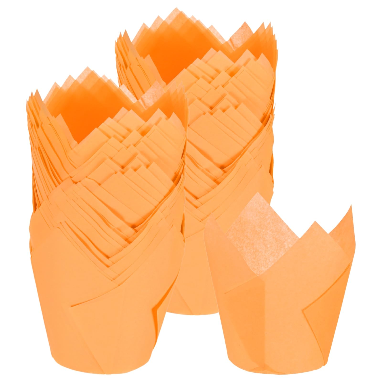 M METERXITY Cupcake-Förmchen in Tulpenform, hitzebeständig, fettdicht, Papier-Backförmchen für Hochzeit, Geburtstag, Party, Weihnachten, Cupcake-Förmchen, Orange, 100 Stück