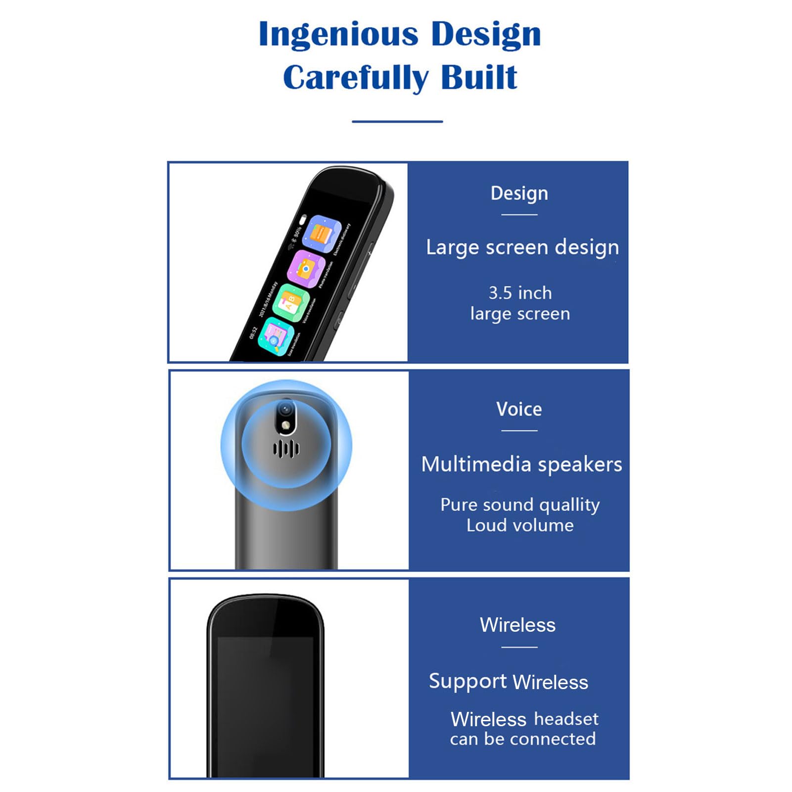 GOWENIC Penna per Traduttore Lettore di Scansione Digitale Wireless con Sintesi Vocale per Studenti e Studenti di Lingue ABS da 3,5 Pollici