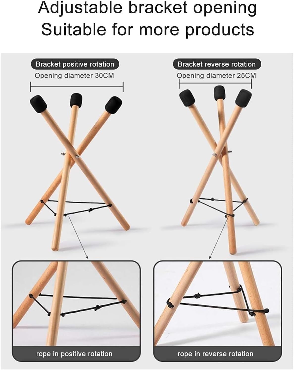 Adjustable Handpan Drum Stand with Solid Beech Wood Base for Steel Tongue Drums 10 Inches and Larger