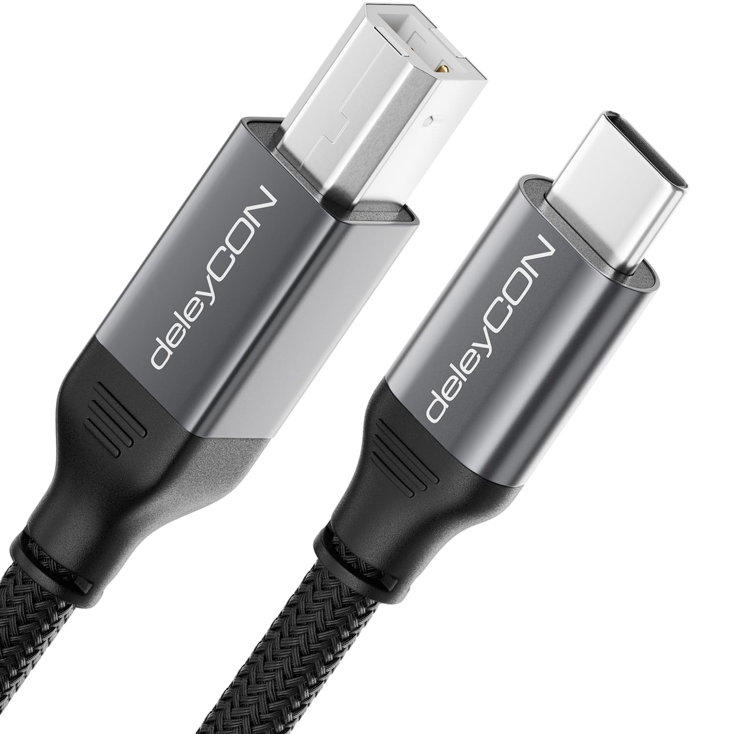 deleyCON 1,5m USB C per Stampante (per Stampante, Scanner, MIDI) USB-C a USB-B Intrecciato + Connettori Metallo per Epson HP Samsung Canon Brother iPhone 17 Max Air 16 15 Notebook Tablet PC MacBook