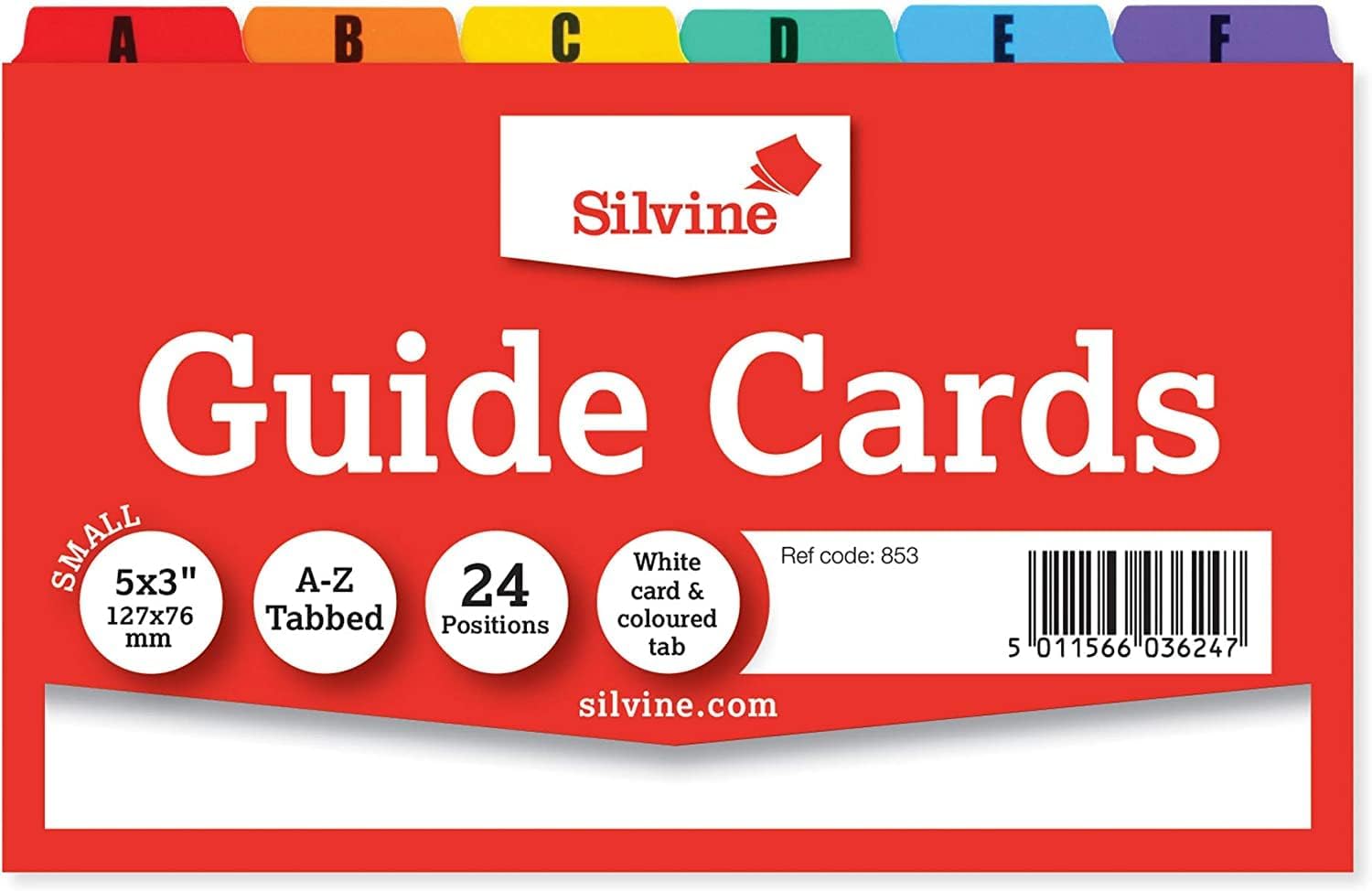 Silvine 5x3" Guide Cards in plain white, Tabbed A-Z. Ref 853 (126 x 76mm)