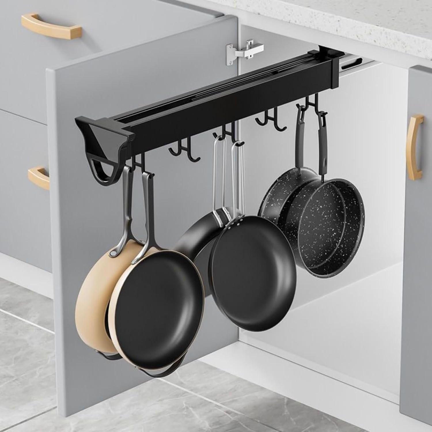 Sliding Kitchen Utensils Holder with Double Row Hook, Pull Out Pots and Pans Organizer for Cabinet, Cooking Utensil Organizer for Soup Pot/pan/The Milk Pot/Spatula(31cm/12.2inch)