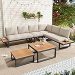 Merax Gartenmöbel Set mit Ecksofa und Tischen Beige