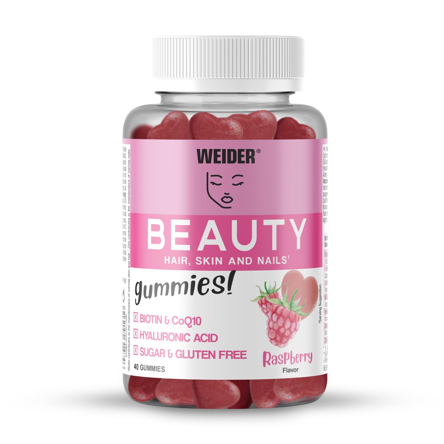 WEIDER Beauty Hair, Skin & Nails Gummies – Raspberry Flavour | 40 Gummies | Biot