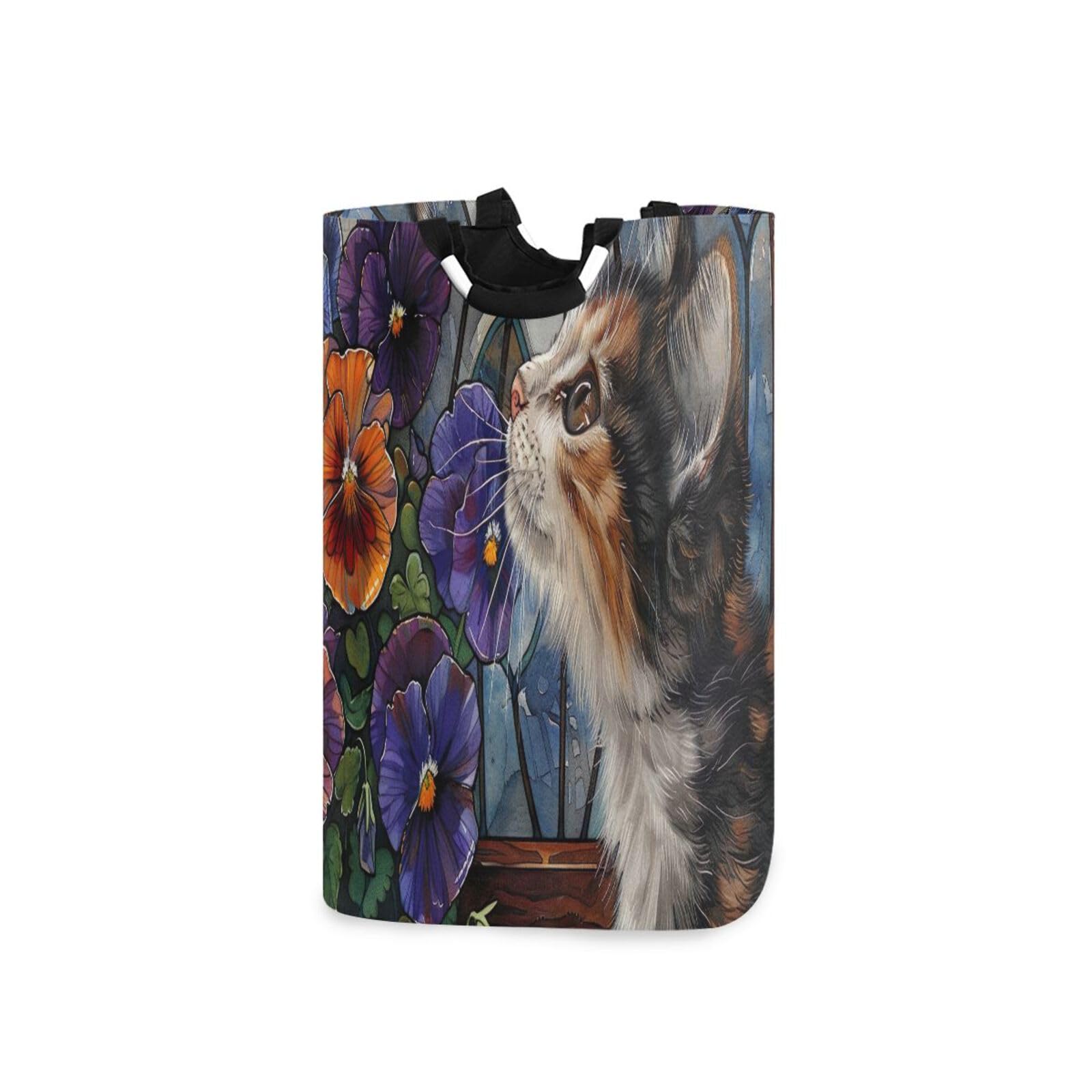 Jihqo Laundry Hamper Basket Windowsill Playful Cat Collapsible Nursery Storage Bin Waterproof Clothing Baskets for Home Bedroom Bathroom Washing Room