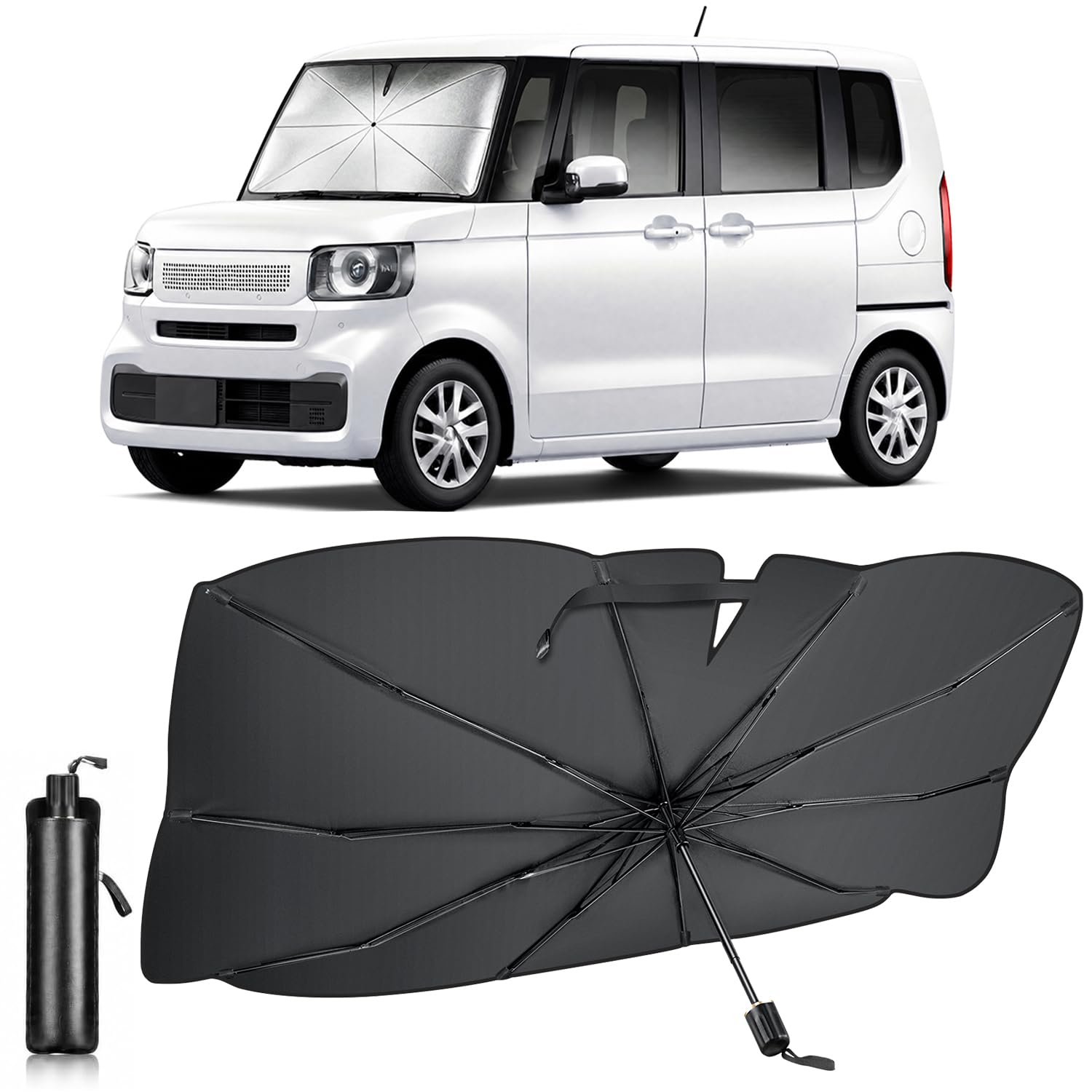 Amazon.co.jp: サンシェード 車 フロント 【太バンドで5秒収納・中棒
