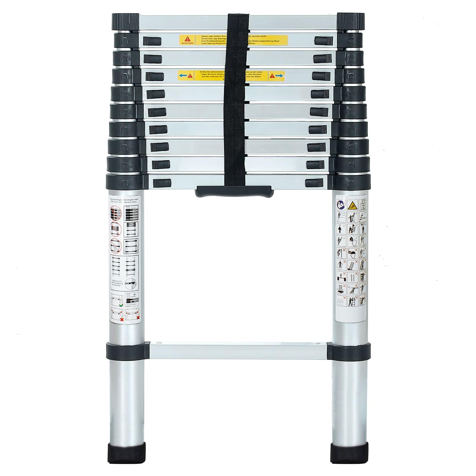Eaxus Teleskopleiter 3,2m ausziehbar, 150kg, DIN EN131, Klappleiter, rutschfest