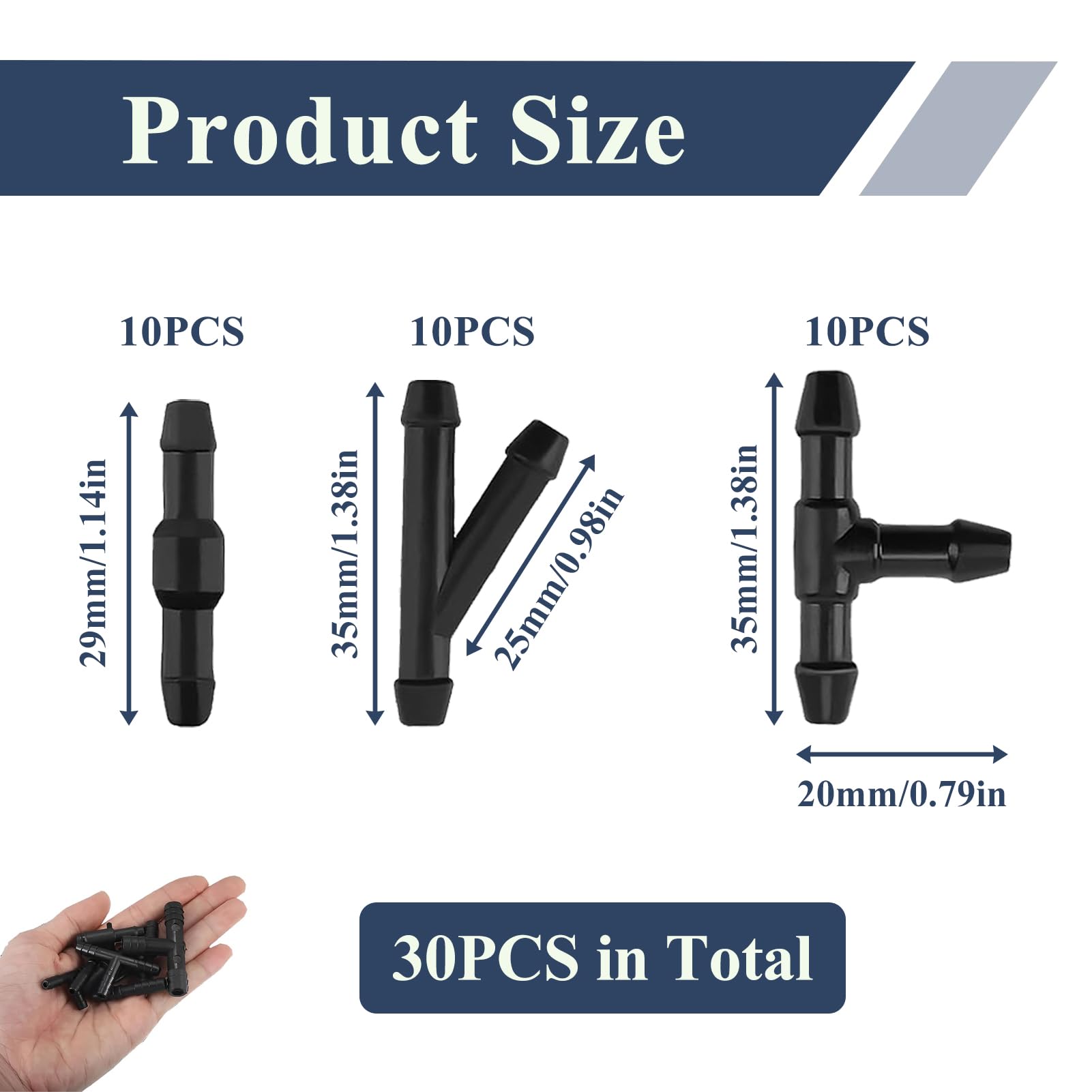 30 Pezzi Connettori Tubo Lavavetri Universali 4mm, Raccordi Tergicristalli Auto, Kit Riparazione Lavacristalli con Raccordi Dritti a T a Y, Compatibili con Ugelli Parabrezza Auto Sistema di Lavaggio