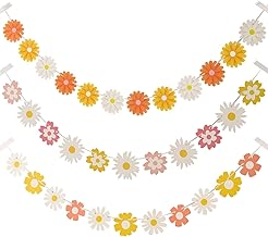 3 Guirlandes Fleurs Marguerite Dégradé de Couleur Décoration Papier pour Anniversaire Mariage Baby Shower Style Rétro Déco Murale Fête Naturelle
