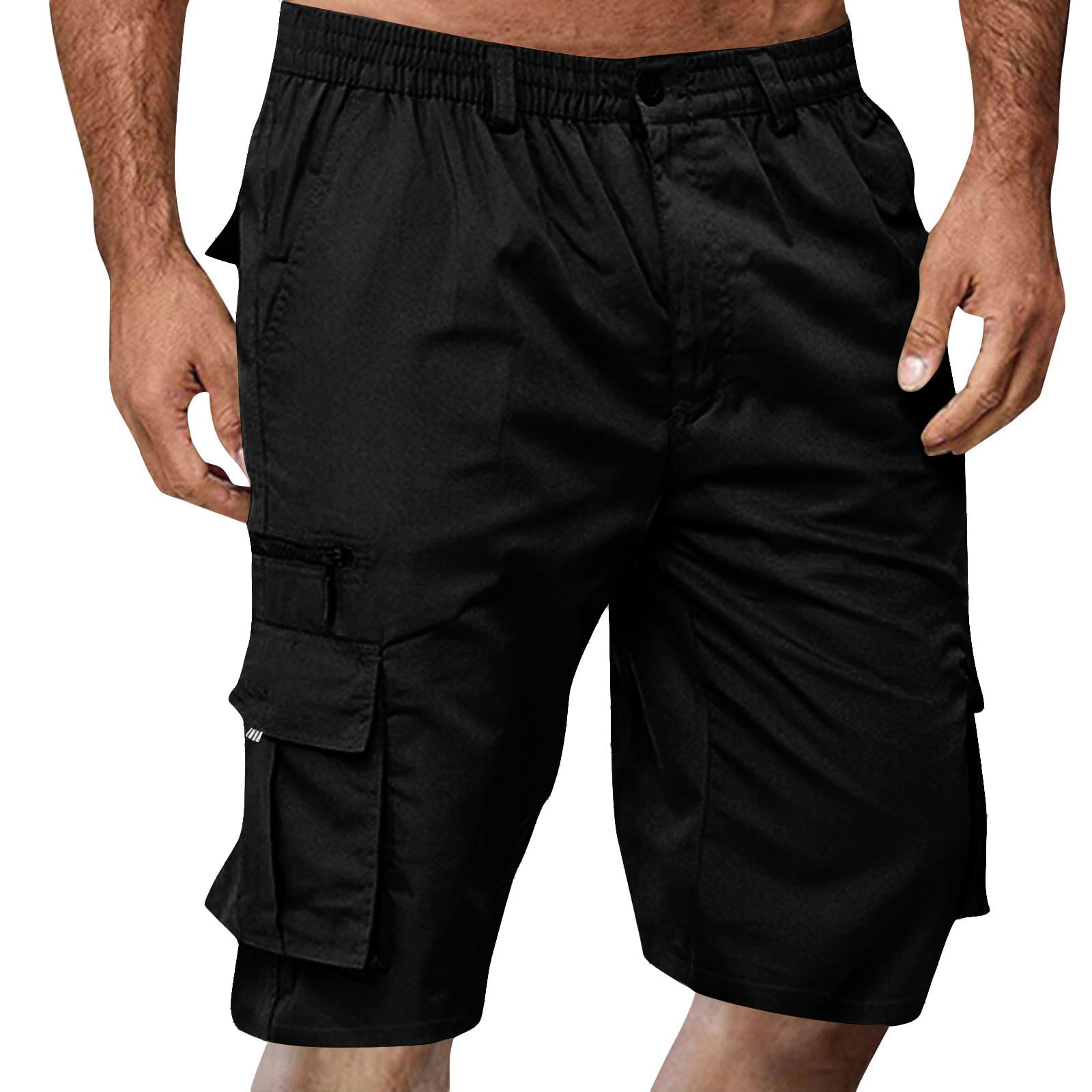Big and Tall Shorts for Men Summer Elastic Waist Knee Length Relaxed Fit Cargo Fishing Hiking Short Pants with Multi Pockets Lightweight Vacation Long Shorts for Men Pantalones Cortos para Hombre