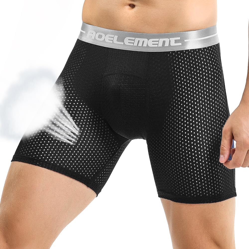 AORGSVI 3‑Pack Men's Long‑Leg Ice Silk Boxer Briefs, Anti‑Chafing Quick‑Dry Breathable Plus‑Size for Running & Fitness