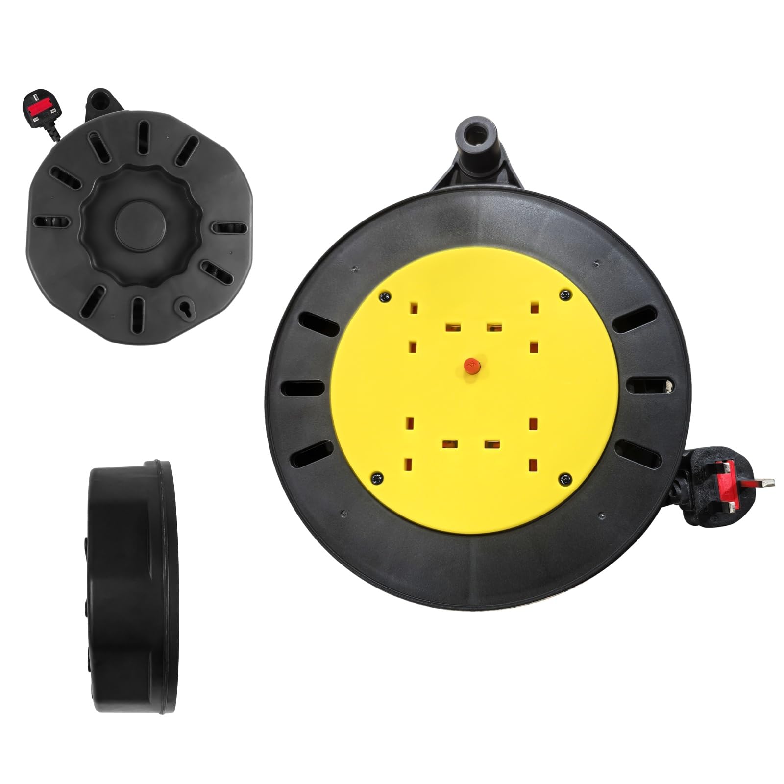 Heavy Duty Outdoor Extension Lead 50m Cable Reel, 4 Socket Reel with Thermal Cut-Out Protection, 13A UK Plug, Ideal for Lawn Mower & Power Tools