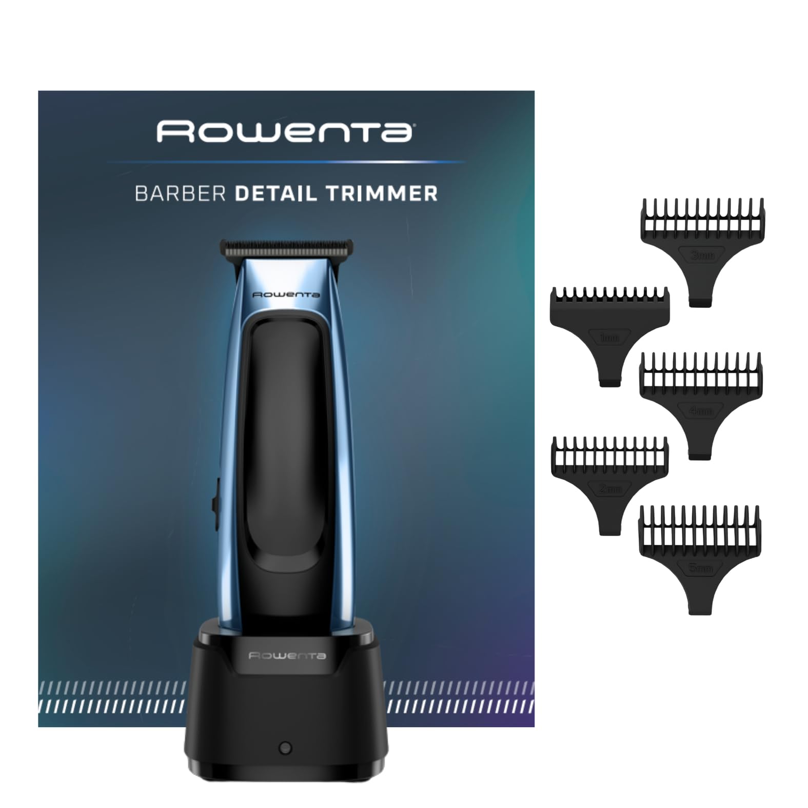 Rowenta Barber Experience, Rasoio Regolabarba Professionale da Uomo, Lama a T di Precisione per Capelli e Barba, 5 Pettini Fissi, 90 Min Autonomia, TN1851E0