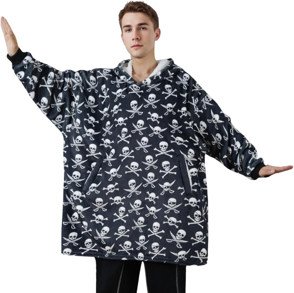pirate gifts for men, gifts for pirate lovers - skull print oversized blanket hoodies for birthday, christmas, one size fits all