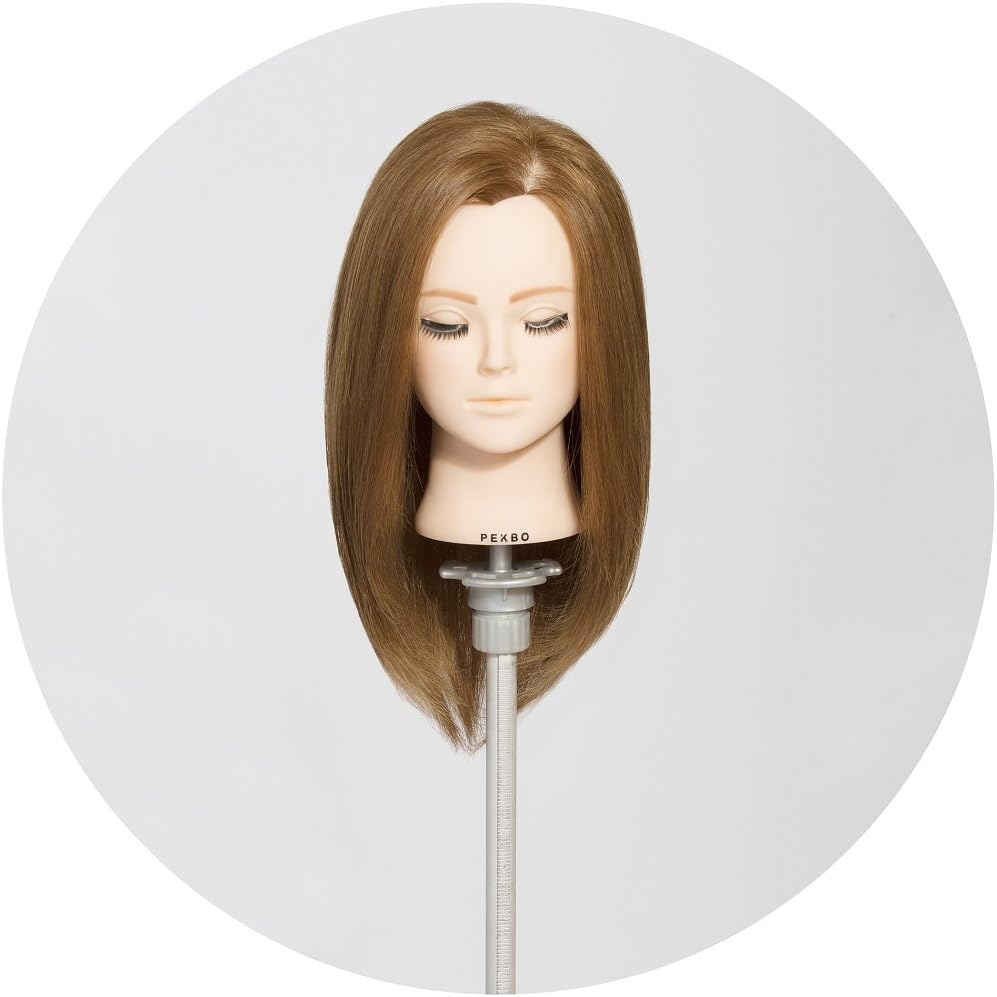 PEKBO 14" 100% Real Human Hair Hairdressing Cosmetology Mannequin Training Head Model