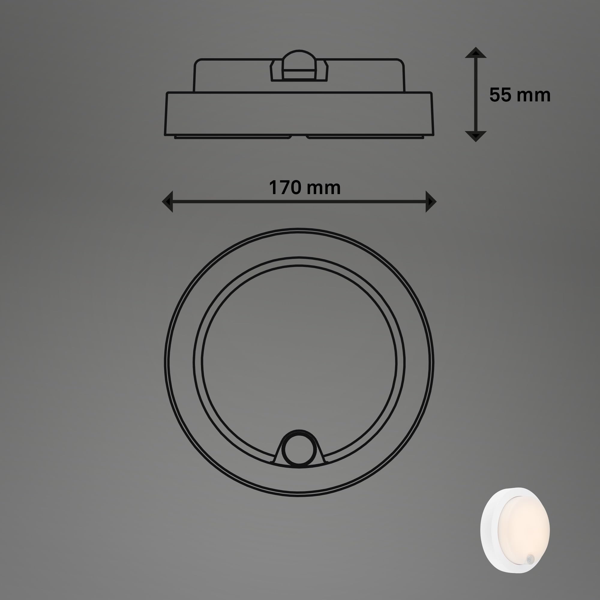 BRILONER – Außenlampe mit Bewegungsmelder, Wandlampe mit Akku, 4W, 700lm, Wandleuchte ohne Stromanschluss, Aussenlampe Wand, Akku Lampe, Outdoor Lampe, Warmweiße Lichtfarbe, 170x55 mm (DxH), Weiß