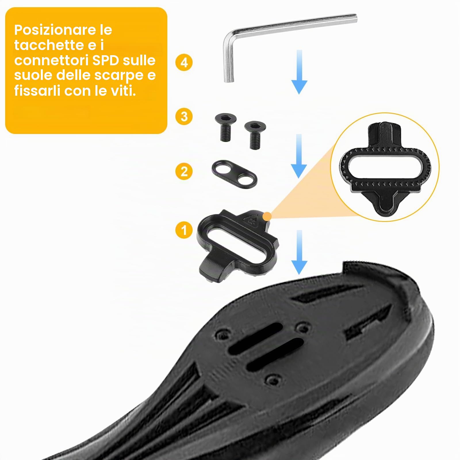 4 Set Di Tacchette Per Pedali, Tacchette SPD, Universali Tacchetti Per Bici, Acciaio Tacchetti Per Mountain Bike, Attacchi Scarpe Bici Da Corsa, Autobloccanti Scarpe