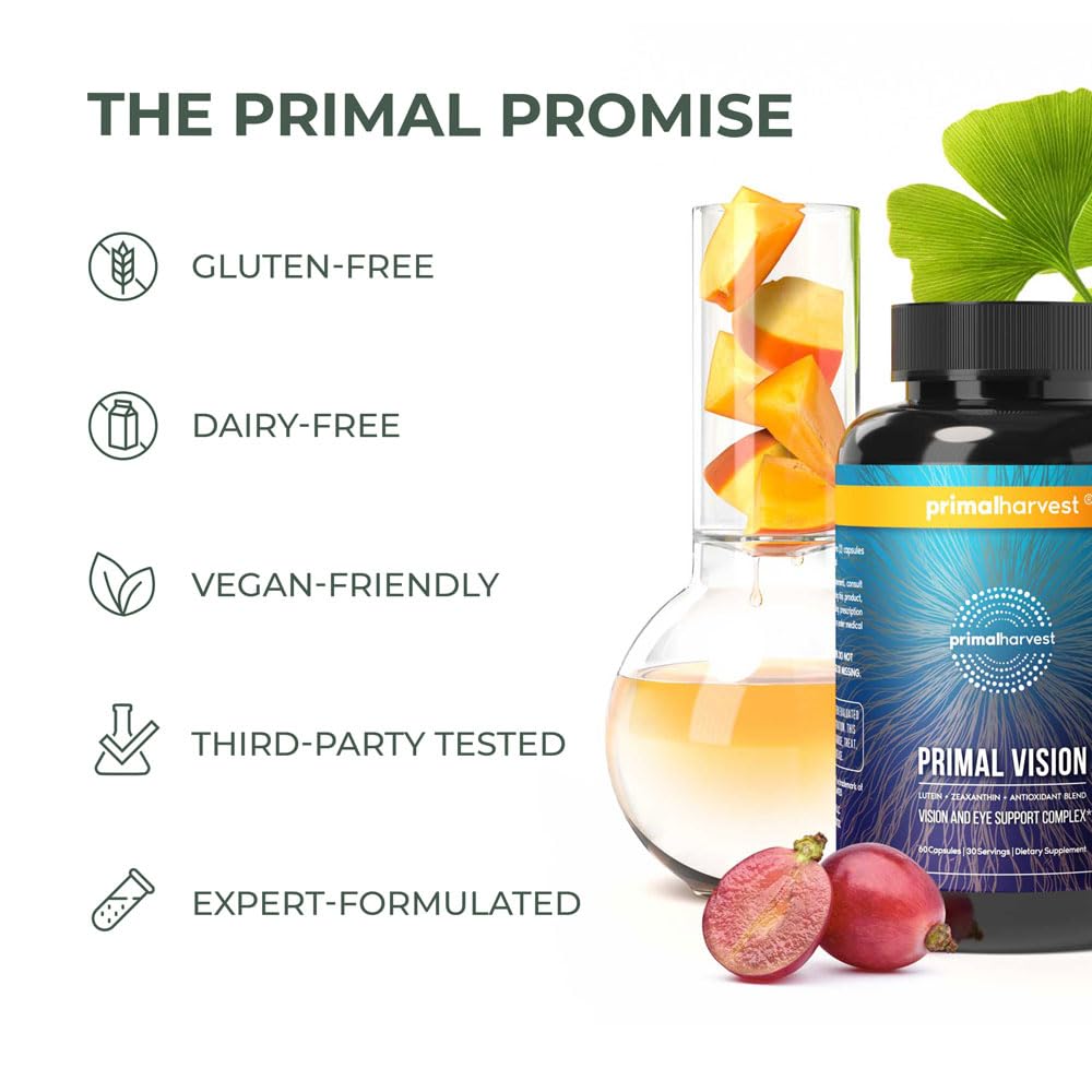 Primal Harvest Primal Vision with Lutein, Zeaxanthin, Vitamin A and Zinc for Eye Health, Blue Light Support and Visual Clarity