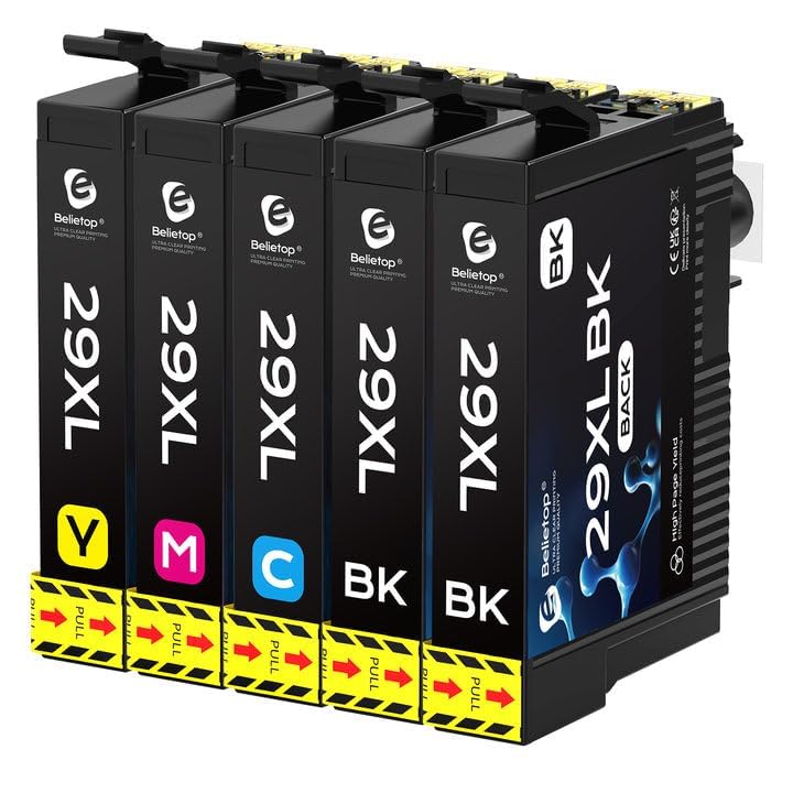 belietop Multipack 29 XL Cartuchos de Repuesto para Epson 29XL para Epson XP-235 XP-245 XP-255 XP-332 XP-335 XP-342 XP-352 XP-345 XP-432 XP-435 XP-442 XP-445 (2 Negros, 1 Cian, 1 Magenta, 1 Amarillo)