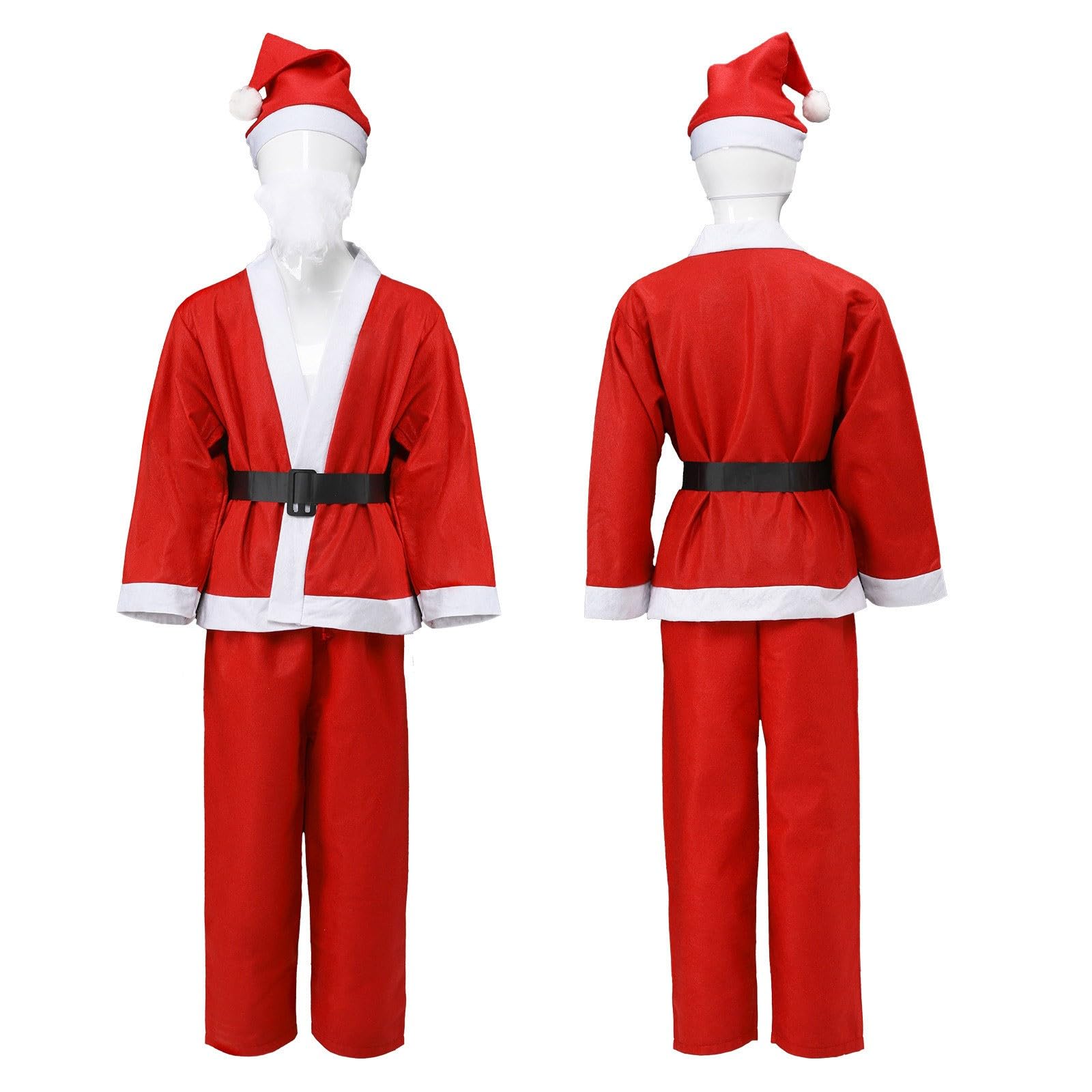 Generisch Costume da Babbo Natale per bambini con cappello, barba e cintura