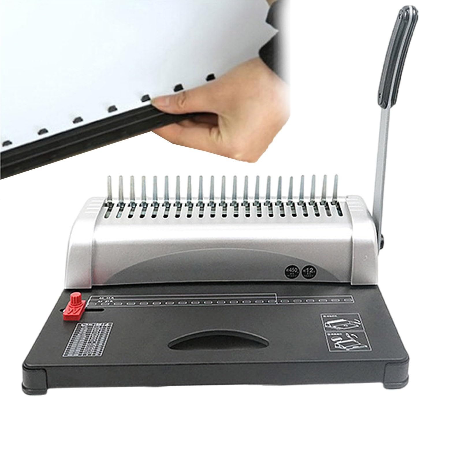 Rilegatrice Con Pinzatrice E Punzonatrice - 21 Fori - Rilegatrice A Pettine - Capacità Di Rilegatura Di 450 Fogli - Capacità Di Perforazione Di 12 Fogli -Rilegatrice Perforatrice Manuale