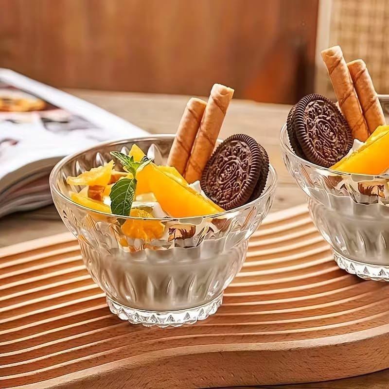 Image of PrimeWorld 350ml Ice Cream Glass Cups - Set of 6 | Dessert, Milkshake, Fruit & Pudding Serving Bowls | Elegant Glass Dishes for Home, Restaurants & Parties | Dishwasher Safe