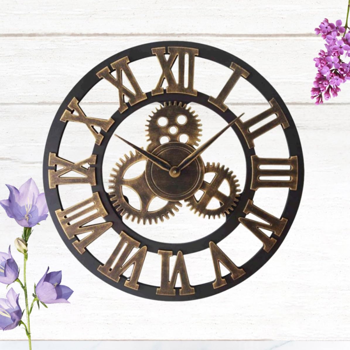 Reloj retro de pared dorado creativo industrial con engranaje 34 cm de madera estilo decorativo para decoración en casa y oficina