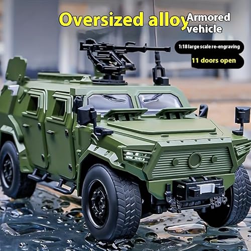 YNZHULIKH 1:18 Scale Military Armored Vehicle Model, Die-Cast Metal, Opening Doors, Rotating Gun Turret, Green - Image 2