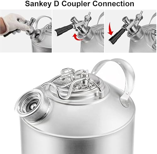 Miniatura 4 de Barril de limpieza de 1.6 galones con sistema D Sankey Puertos, Barril de lavado con base de goma para limpieza de líneas de cerveza