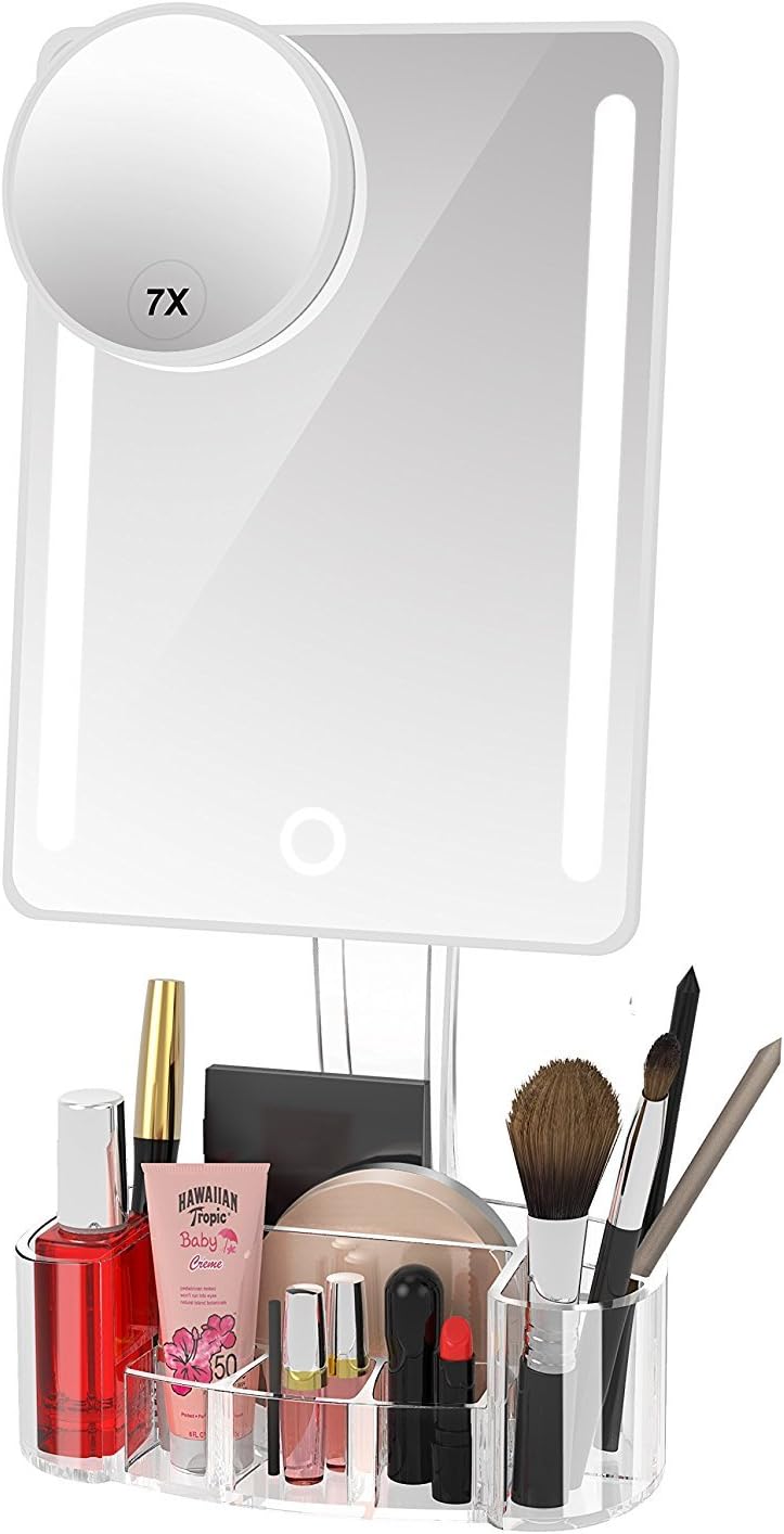 Artifi Lighted Vanity Mirror, Lighted Makeup Mirror with Acrylic Makeup Organizer and Removable 7X Magnification Makeup Mirror with Lights, Xmas Gifts