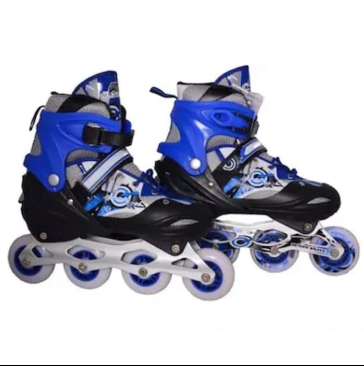Pramoksha Designed Sparkle Adjustable Inline Skates With Front Light Up Pu Wheels Beginner Skates Fun Illuminating Roller Aluminum-Alloy Skates For All Boys & Girls (7 To 14 Years, Blue)