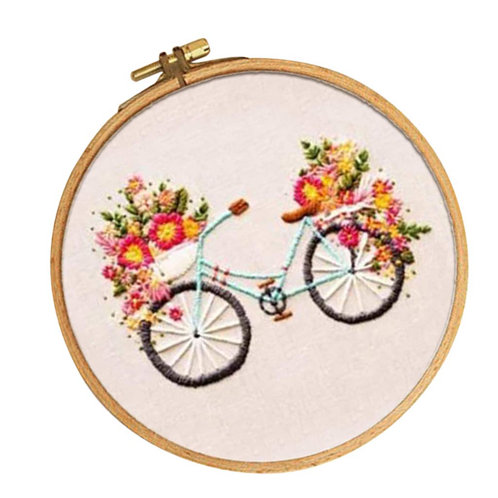 KBOLAE DIY Needlework Kits with Embroidery Hoop Cross Stith Crafts - Flower Bicycle