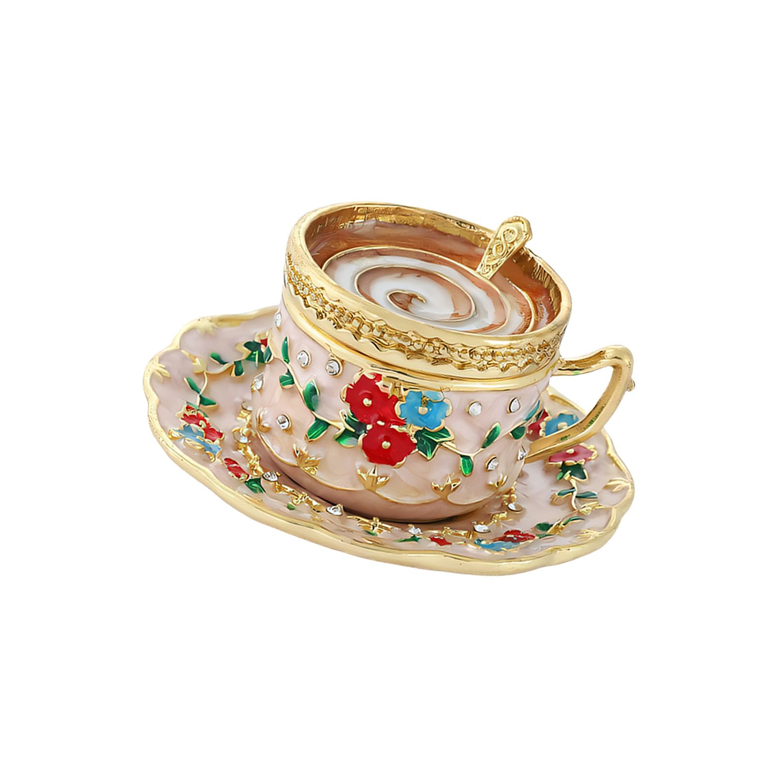 GMBYLBY Vanity Jewelry Storage Box, Coffee Cup Trinket Organizer with Floral Finish, Alloy Build and Hinged Lid