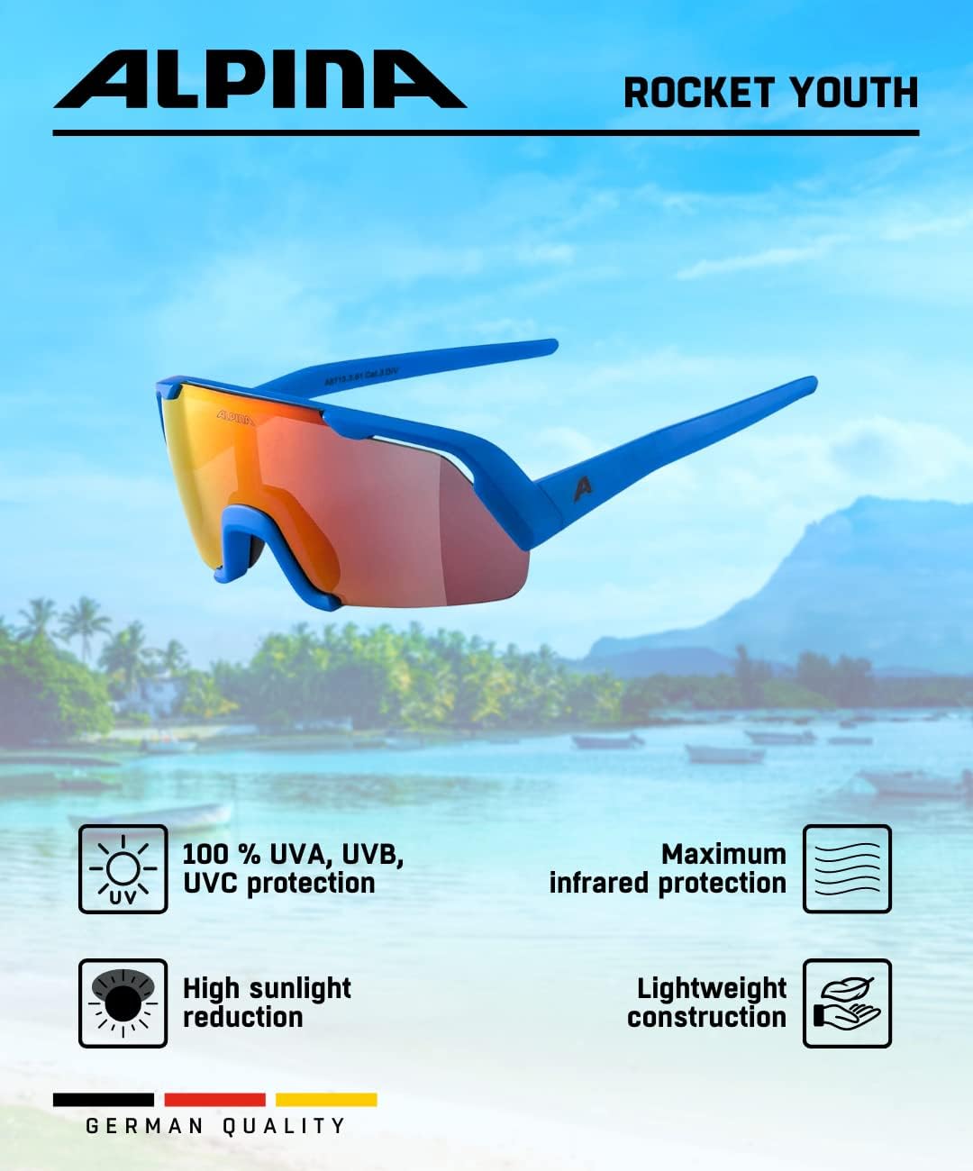 ALPINA Mirrored, Lightweight Cycling Glasses for Kids with 100% UV Protection, ROCKET YOUTH