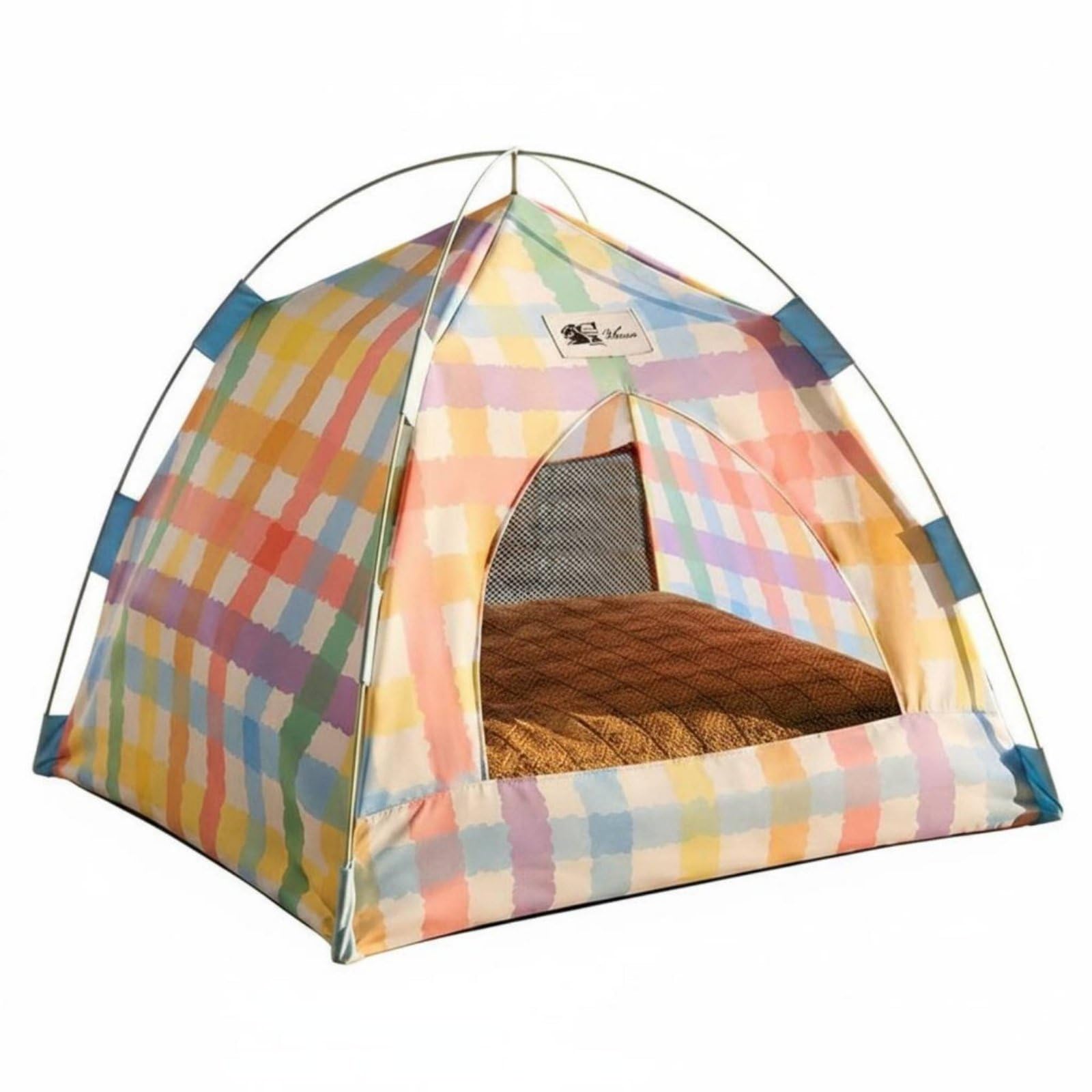 predolo Casa Cueva Mascotas Lavable Veraniego para Interior, XL 63 63 54CM, Tienda De Campaña para Mascotas, Color Dopamina, A Cuadros, con Alfombrilla Refrescante