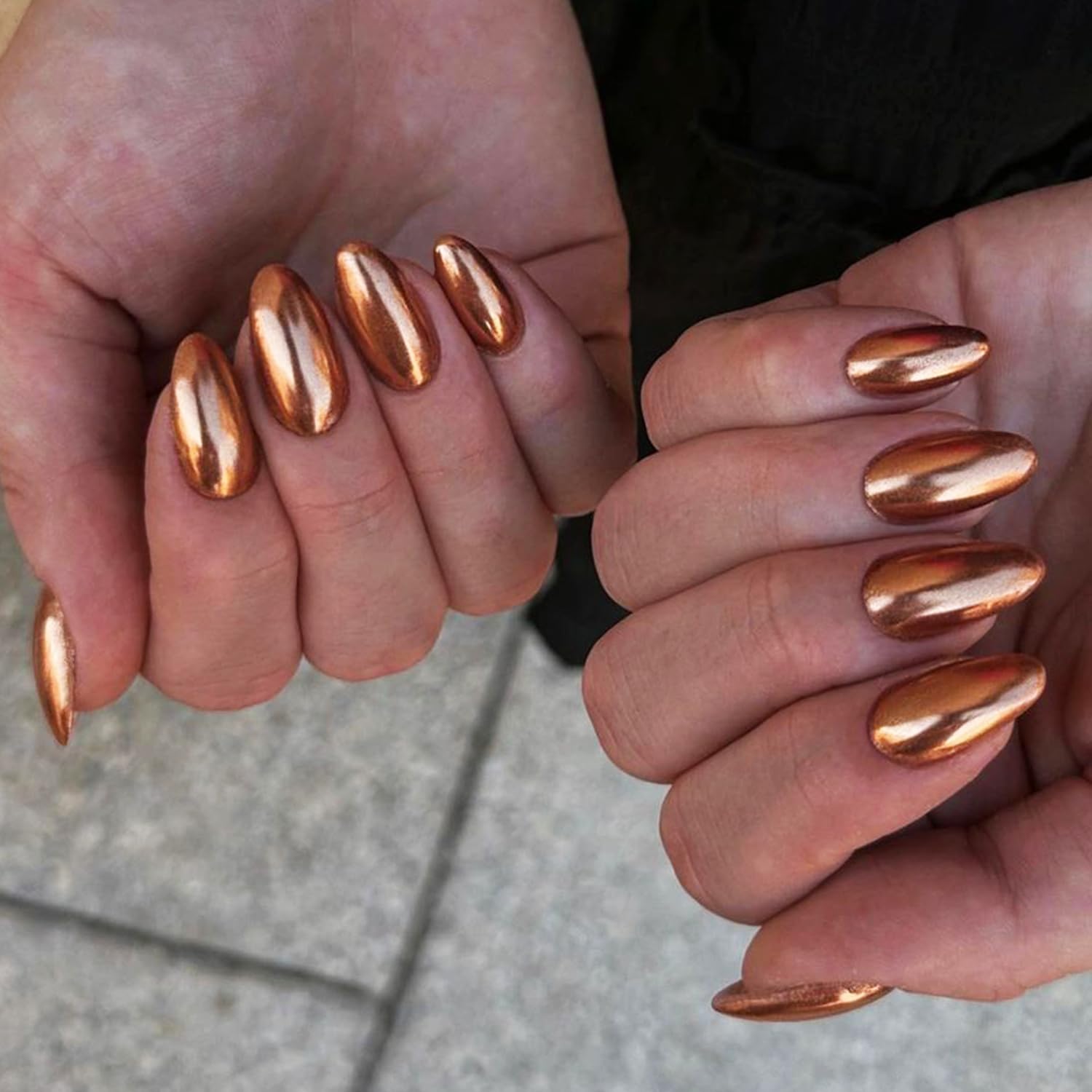 Fokostar 2Pcs Copper Chrome Nail Powder for Gel Nails Orange Red Pearl Metallic Mirror Effect Solid Nail Glitter Dust Pigment Manicure Polish Design Decorations with Tool