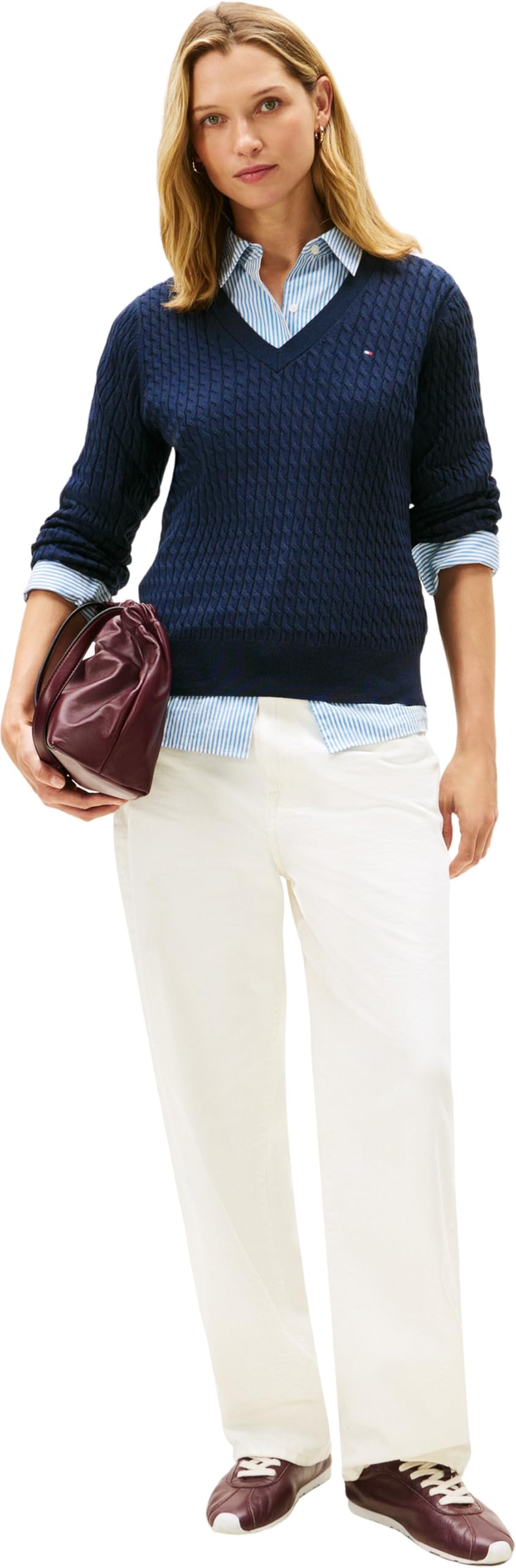 Tommy Hilfiger Damen Co Cable Fine Gg V-nk Ls SWT Ww0ww44987 Pullover (1er Pack)