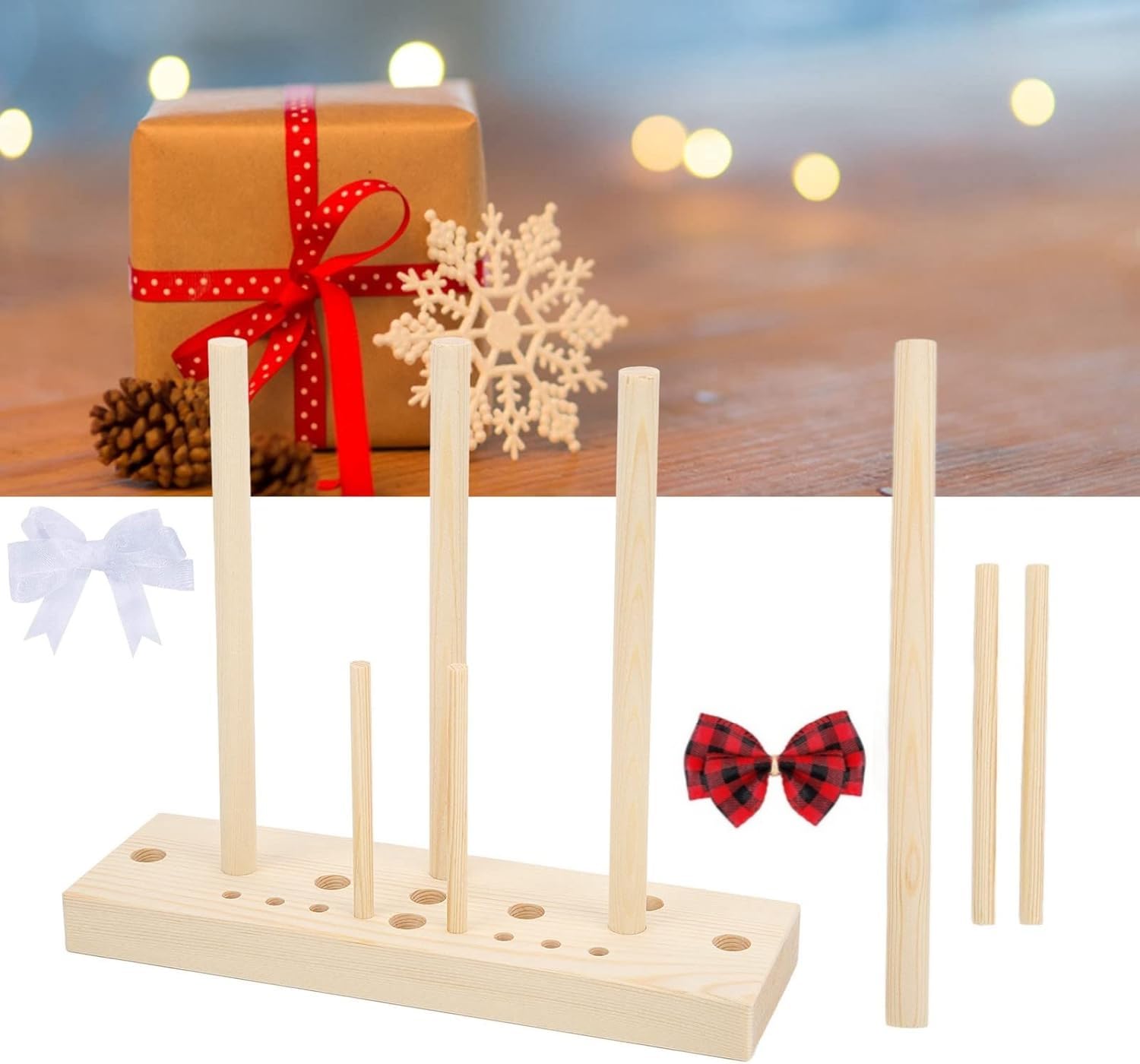Les-Theresa Wooden Ribbon Bow Maker Diy Bow Maker For Ribbon, Wooden Bow Maker Adjustable Bow Making Tool, Bowmaker Tool Multi Size Craft Bow Maker With Wooden Board Sticks For Wreaths,Gift Bows, Corsages
