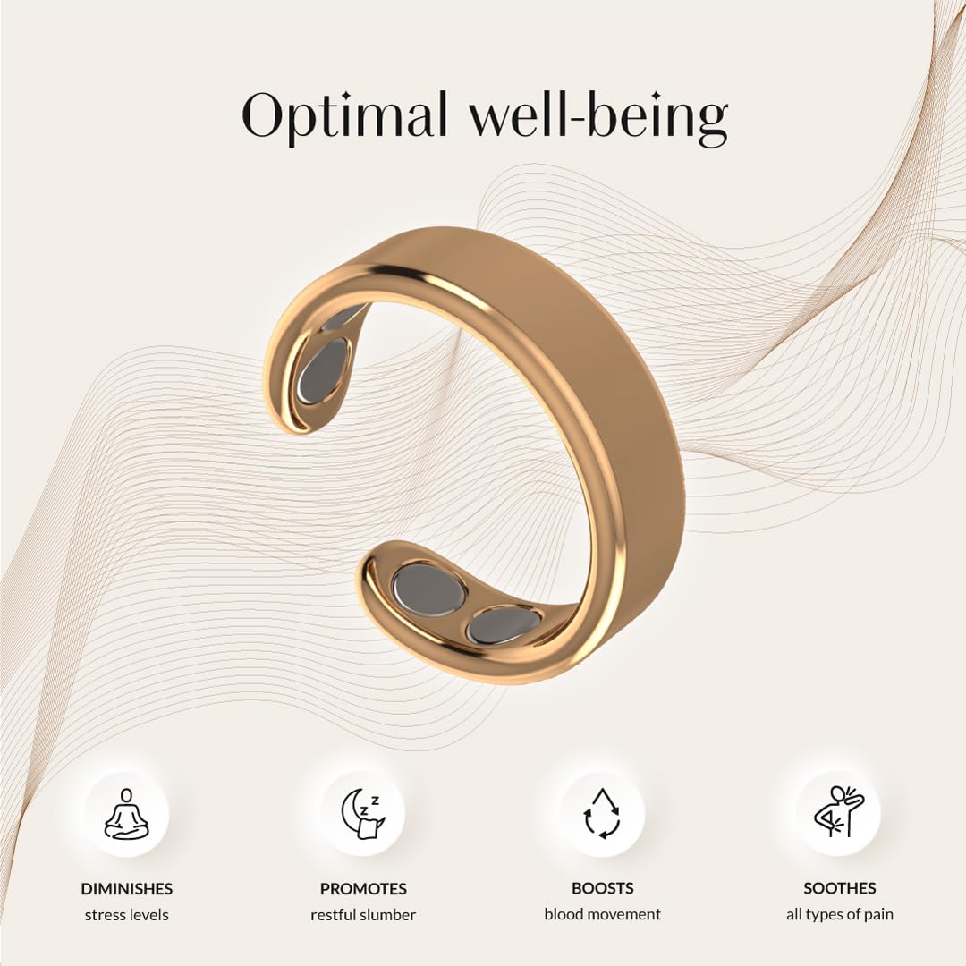 CALMI - Magnetic Wellness Ring 18K Gold Plated with Adjustable Stainless Steel Design | Wearable Magnetic Field Accessory for General Wellbeing | Unisex (Silver)