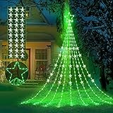 Outdoor Christmas Star String Lights, 13FT 240 LED Lighted Waterfall Tree Lights with Topper Star,...