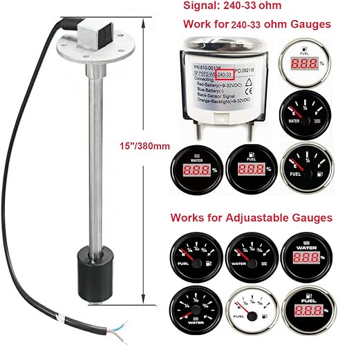 Miniatura 3 de SAMDO Unidad de envío de combustible de acero inoxidable de 240-33 ohmios, 15 pulgadas (14.961 in), tanque de combustible para remitente,