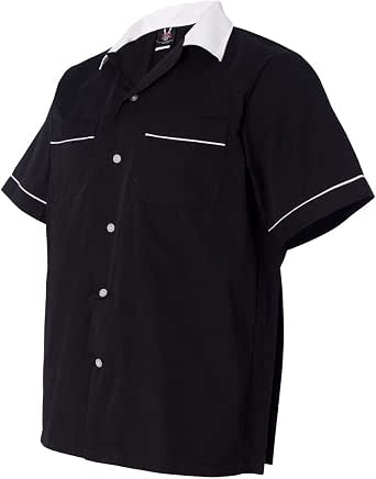 Hilton Men's Classic Bowling Shirt - White XXXL, Cotton/Poly Twill With Black Trim